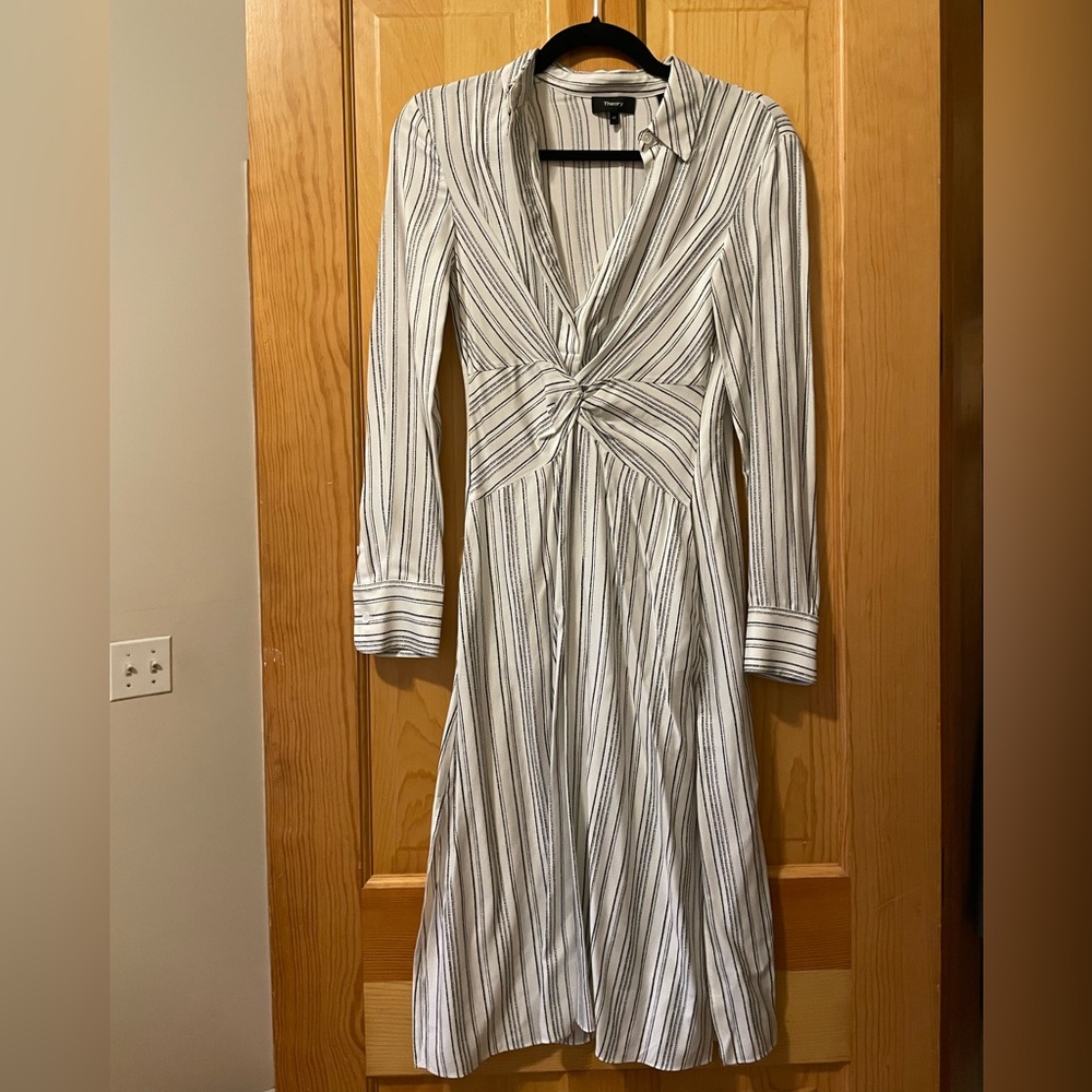 Theory Twist Front Shirtdress Specked Stripe